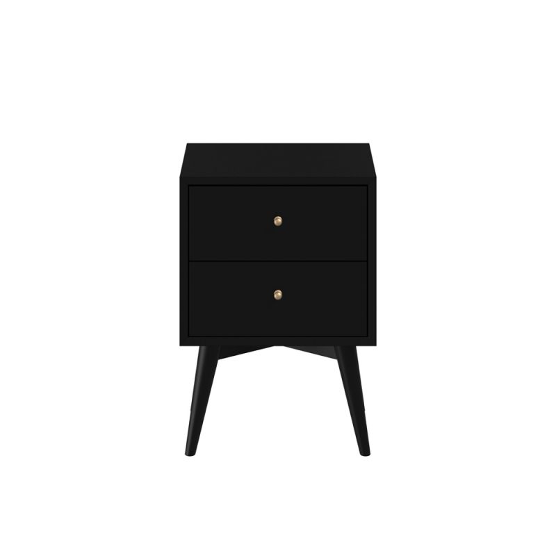 Alpine Furniture - Flynn Mid Century Modern 2 Drawer Nightstand, Black - 966BLK-02