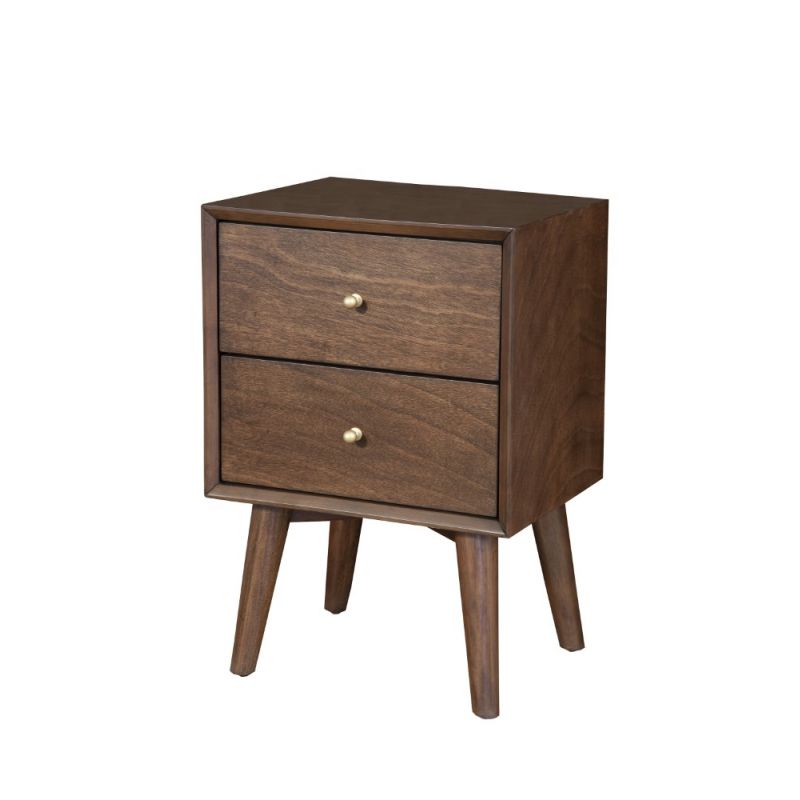 Alpine Furniture - Flynn Mid Century Modern 2 Drawer Nightstand, Walnut - 966WAL-02