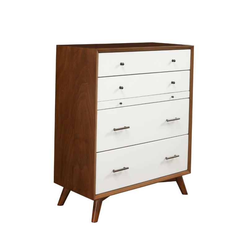Alpine Furniture - Flynn Mid Century Modern 4 Drawer Two Tone Multifunction Chest w/Pull Out Tray, Acorn/White - 999-05
