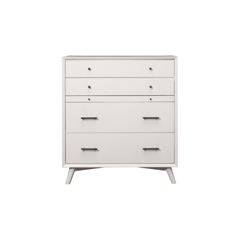 Alpine Furniture - Flynn Mid Century Modern 4 Drawer Multifunction Chest w/Pull Out Tray, White - 966-W-05