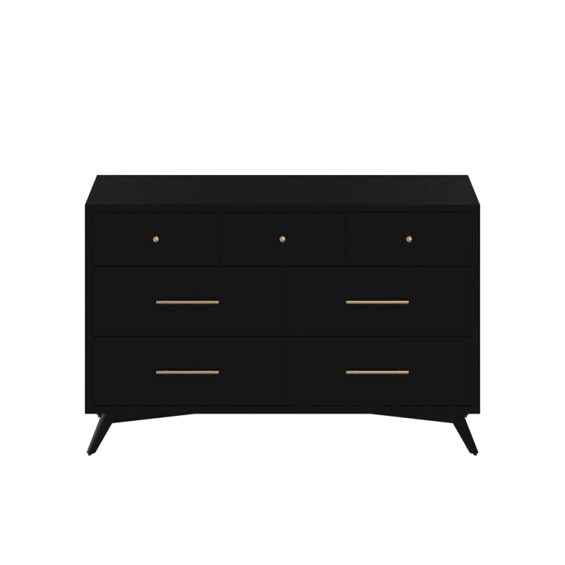 Alpine Furniture - Flynn Mid Century Modern 7 Drawer Dresser, Black - 966BLK-03