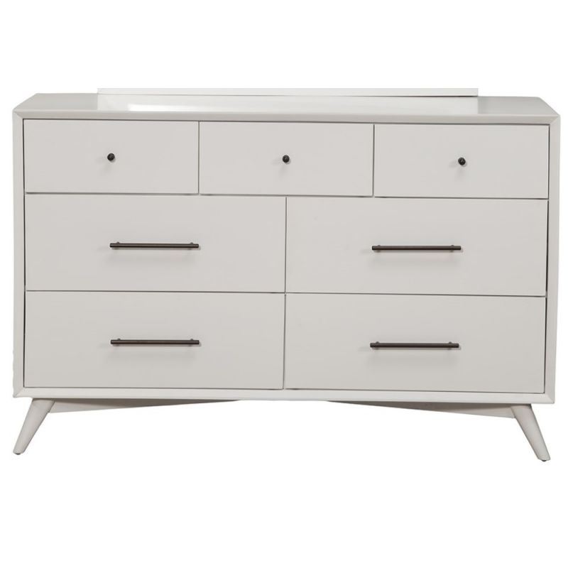 Alpine Furniture - Flynn Mid Century Modern 7 Drawer Dresser, White - 966-W-03