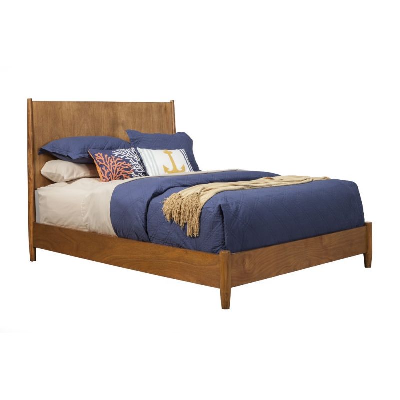 Alpine Furniture - Flynn Mid Century Modern Queen Panel Bed, Acorn - 966-01Q