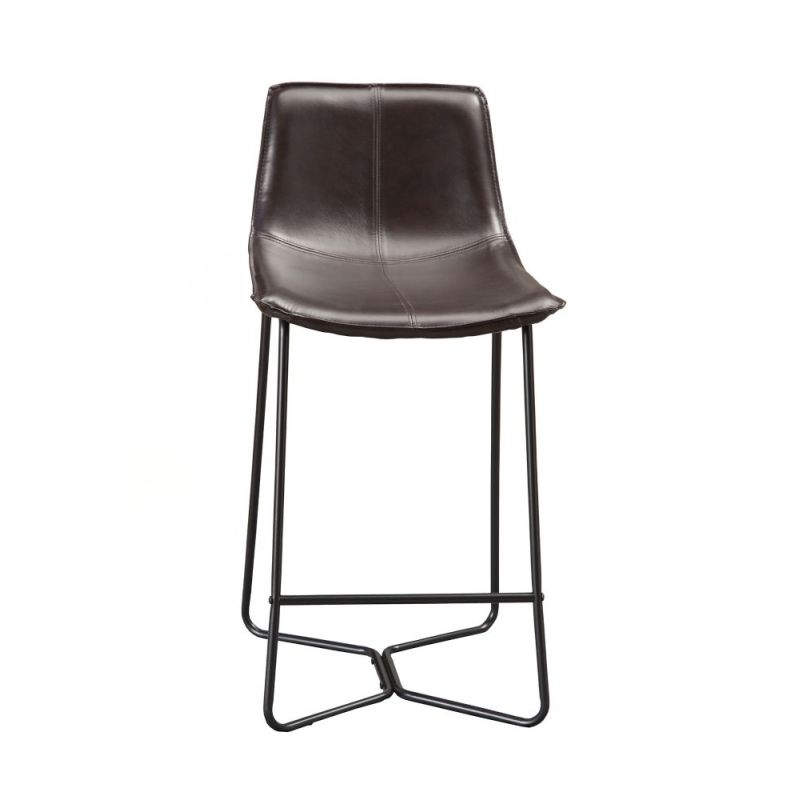 Alpine Furniture - Live Edge Bonded Leather Pub Chairs, Dark Brown (Set of 2) - 1968-43