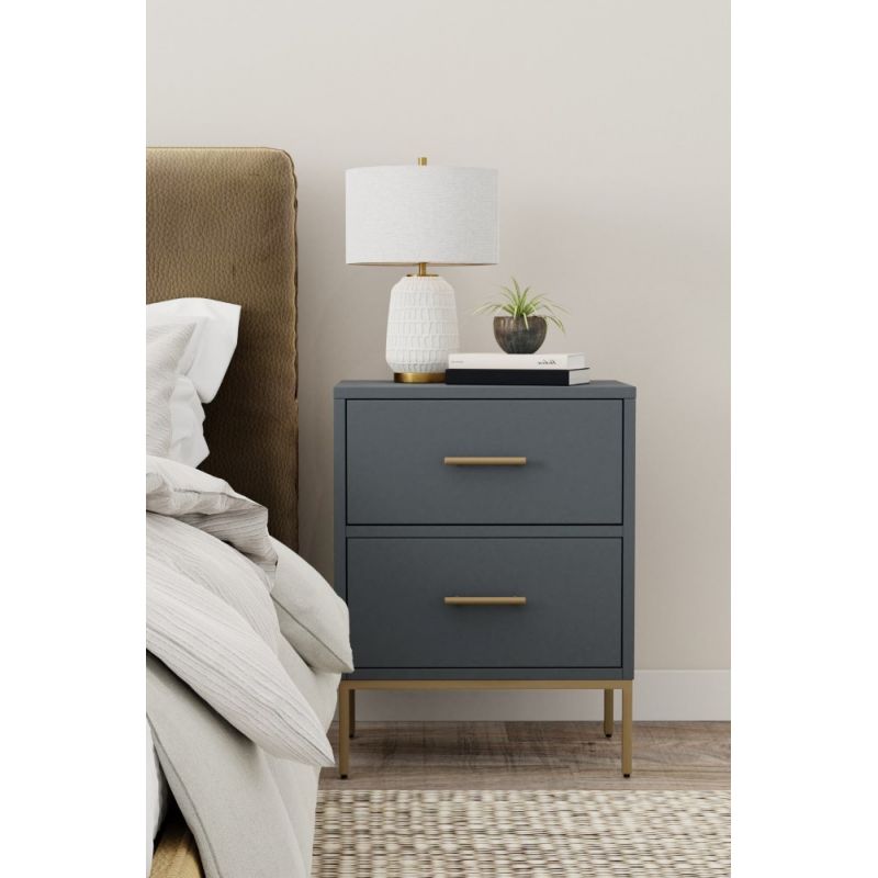 Alpine Furniture - Madelyn Two Drawer Nightstand, Slate Gray - 2010G-02