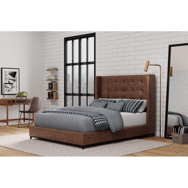 Alpine Furniture - Mundo Upholstered Queen Platform Bed, Brown - 1196Q