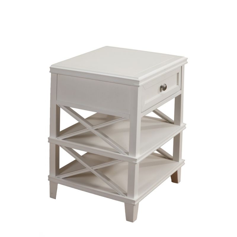 Alpine Furniture - Potter 1 Drawer Nightstand w/Shelves, White - 955-02