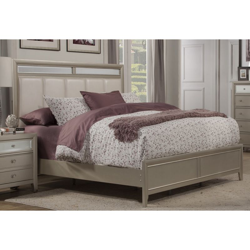 Alpine Furniture - Silver Dreams Queen Panel Bed with Upholstered Headboard - 1519-01Q
