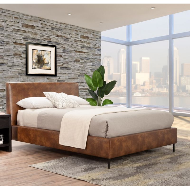 Alpine Furniture - Sophia California King Faux Leather Platform Bed, Brown - 6902CK-BRN