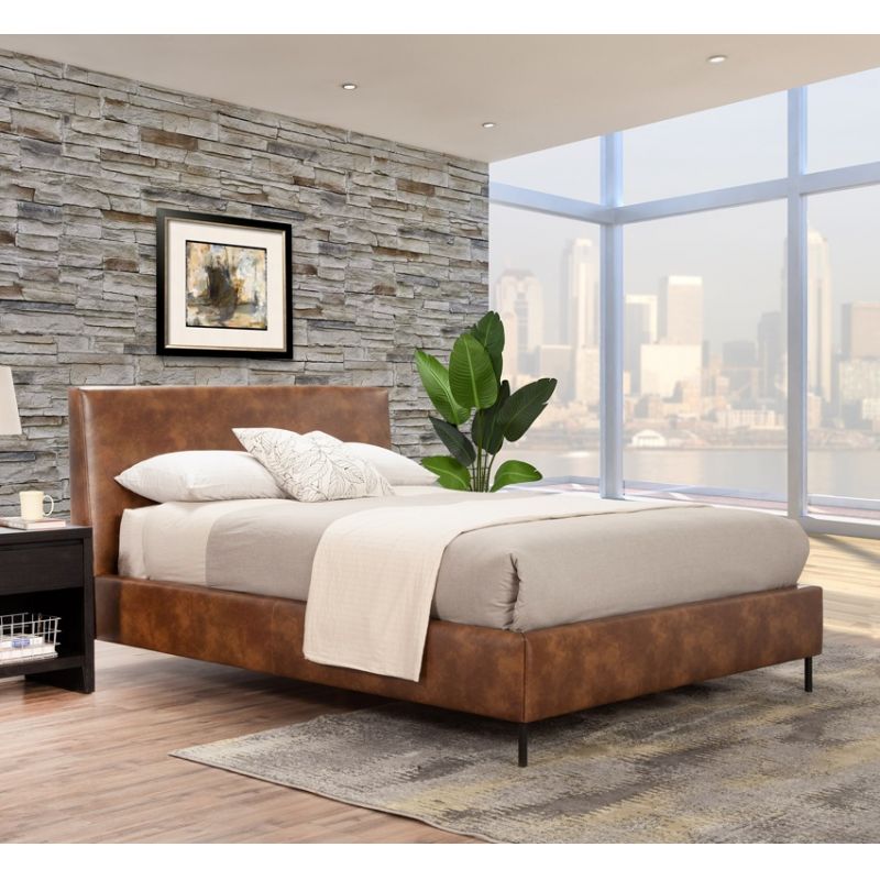 Alpine Furniture - Sophia Full Faux Leather Platform Bed, Brown - 6902F-BRN