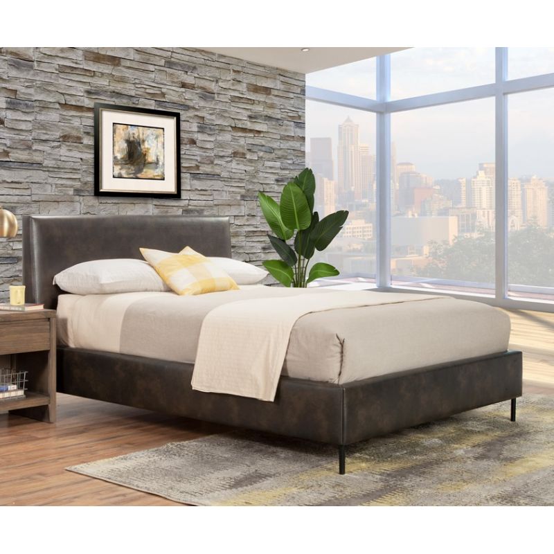 Alpine Furniture - Sophia Full Faux Leather Platform Bed, Gray - 6902F-GRY