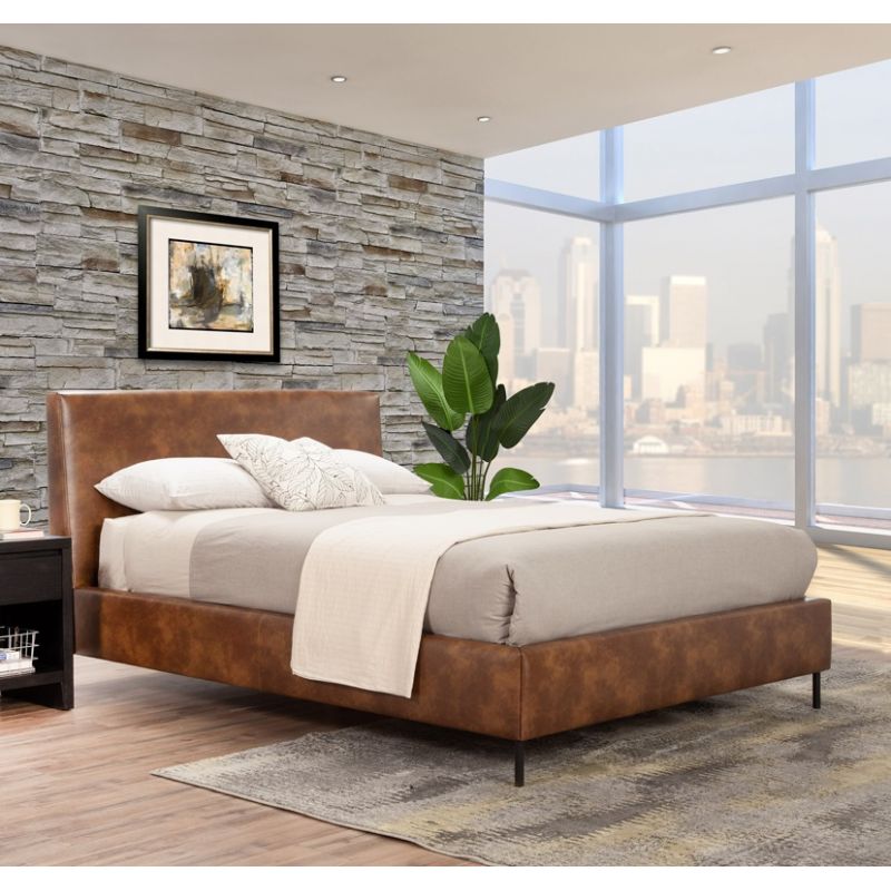 Alpine Furniture - Sophia Queen Faux Leather Platform Bed, Brown - 6902Q-BRN
