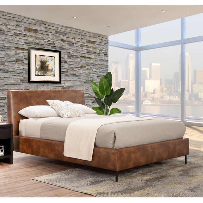 Alpine Furniture - Sophia Standard King Faux Leather Platform Bed, Brown - 6902EK-BRN