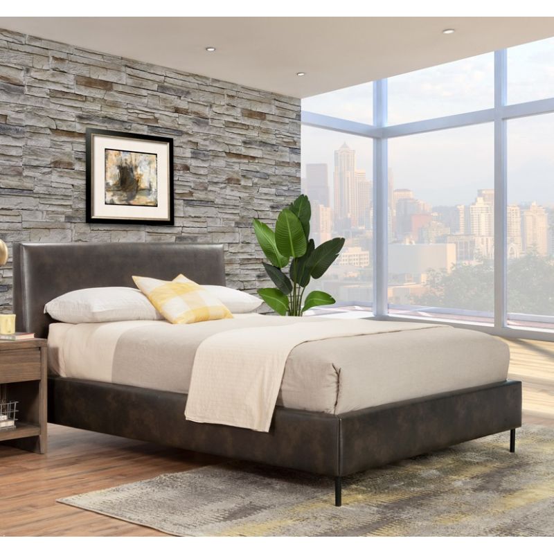 Alpine Furniture - Sophia Standard King Faux Leather Platform Bed, Gray - 6902EK-GRY