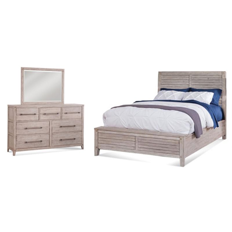American Woodcrafters - Aurora 3 Pc Bedroom Set - Queen Panel Bed, Dresser, Mirror - Whitewash - 2810-QPNPN-3PC