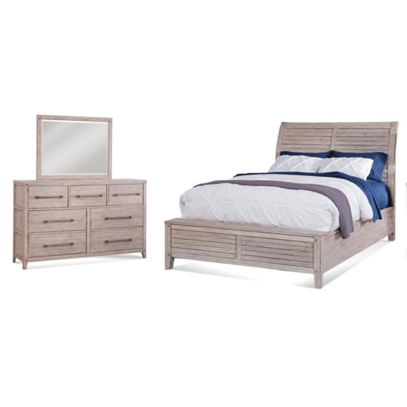 American Woodcrafters - Aurora 3 Pc Bedroom Set - Queen Sleigh Bed, Dresser, Mirror - Whitewash - 2810-QSLPN-3PC