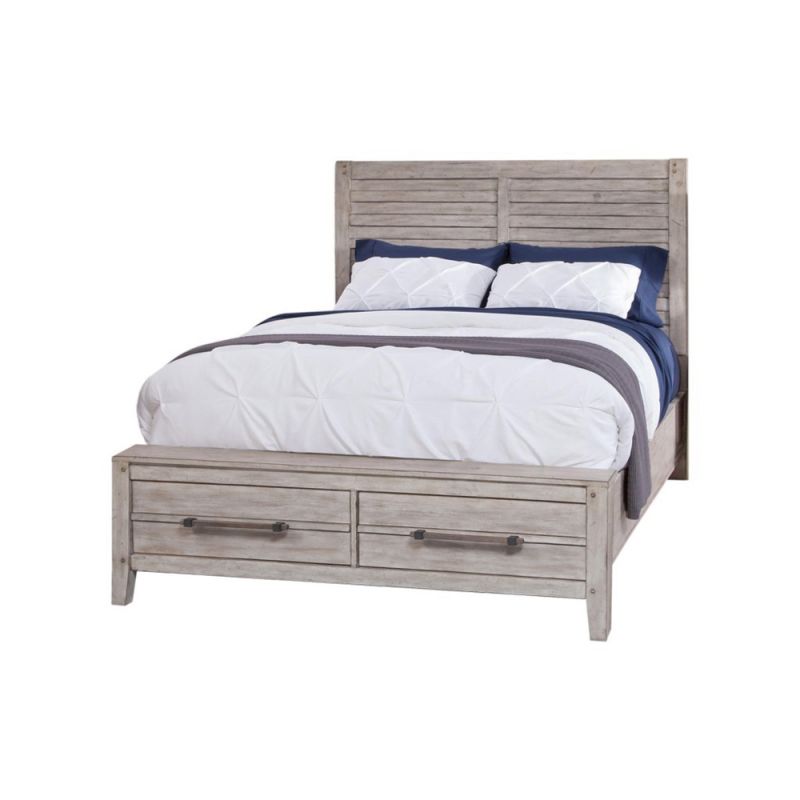 American Woodcrafters - Aurora King Complete Panel Bed w/ Storage Footboard - Whitewash - 2810-66PNST