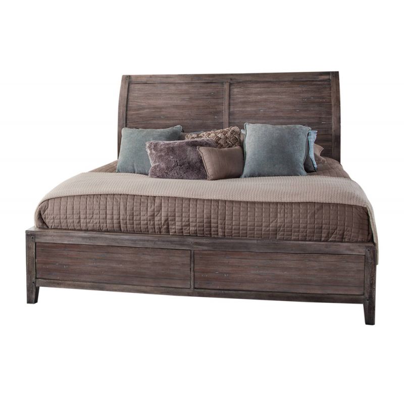 American Woodcrafters - Aurora King Complete Sleigh Bed w/ Panel Footboard - Weathered Grey - 2800-66SLPN