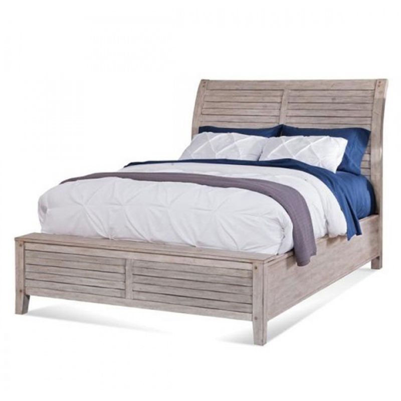 American Woodcrafters - Aurora King Complete Sleigh Bed w/ Panel Footboard - Whitewash - 2810-66SLPN
