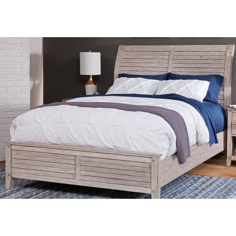 American Woodcrafters - Aurora King Sleigh Bed - With Panel Footboard - Whitewash - 2810-66SLP