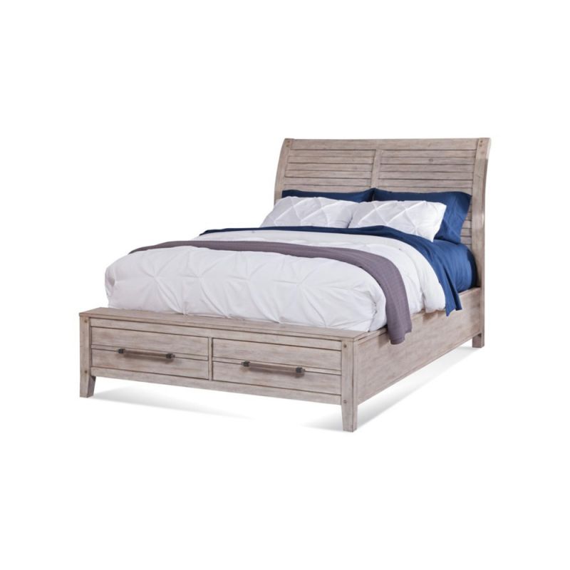 American Woodcrafters - Aurora Queen Complete Sleigh Bed w/ Storage Footboard - Whitewash - 2810-50SLST