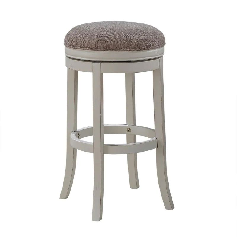 American Woodcrafters - Aversa Backless Stool w/ Wood Frame - Distressed Antique White - B2-204-30F