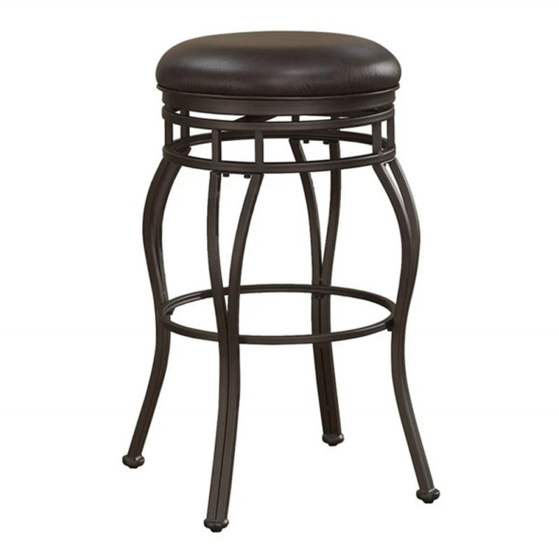 American Woodcrafters - Backless Stool w/ Metal Frame - Bonded Leather Seat in Russet Brown - B1-102-34L