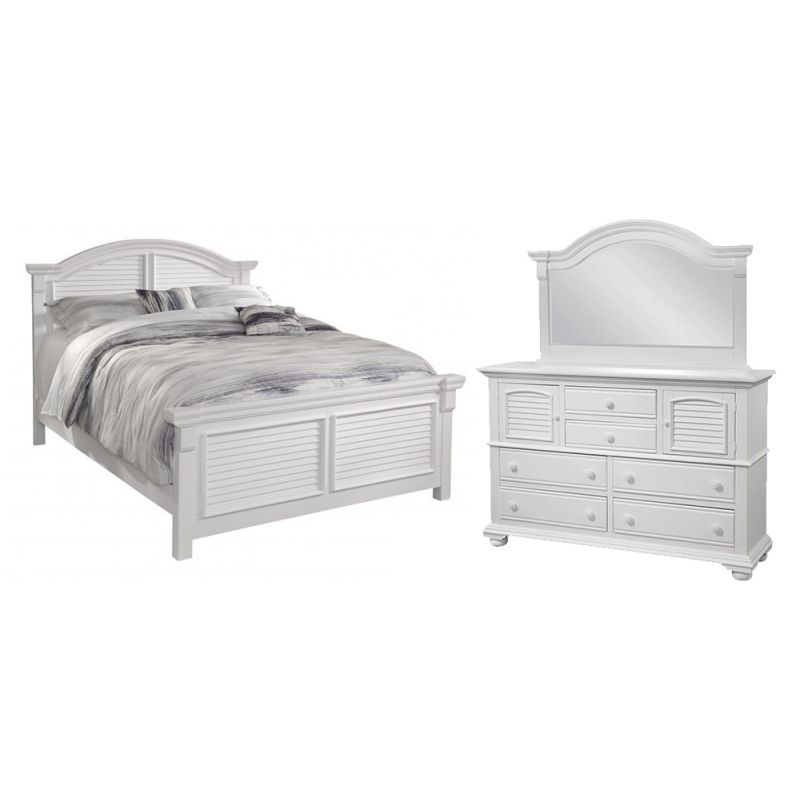 American Woodcrafters - Cottage Traditions 3 Pc Bedroom Set - Queen Arched Bed, High Dresser, Mirror - 6510-QARPN-3PC-Big Way