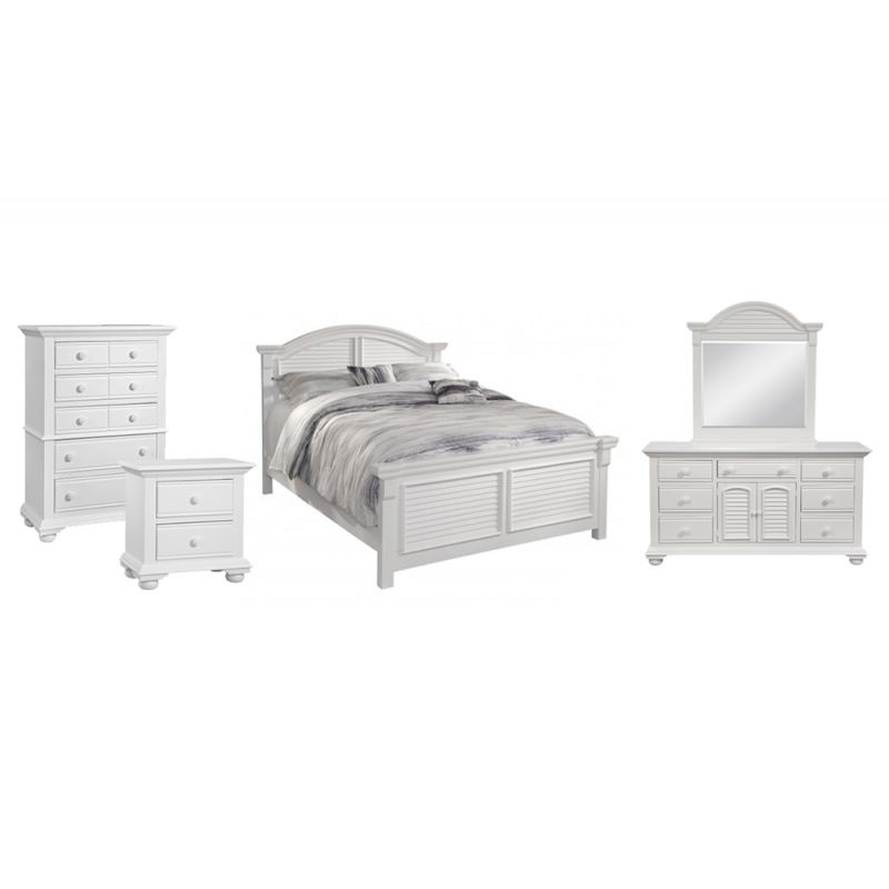 American Woodcrafters - Cottage Traditions 5 Pc Bedroom Set - Queen Arched Bed, Triple Dresser, Mirror, Chest, 2 Drawer Nightstand - 6510-QARPN-5PC-Small Way