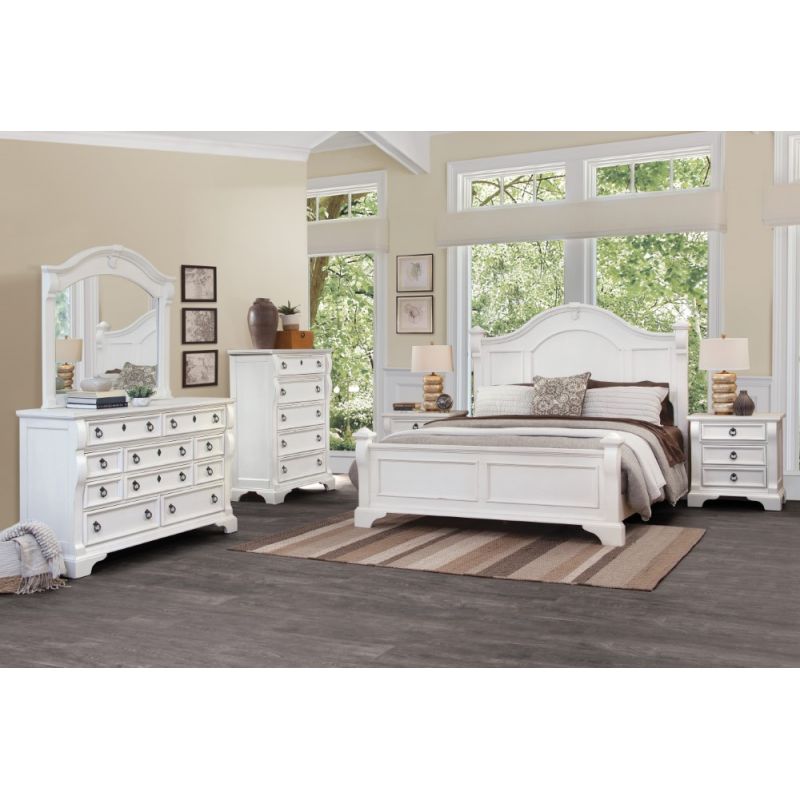 American Woodcrafters - Heirloom 5 Pc Bedroom Set - Queen Bed, Dresser, Mirror, Chest, Nightstand - Antique White - 2910-QPOPO-5PC