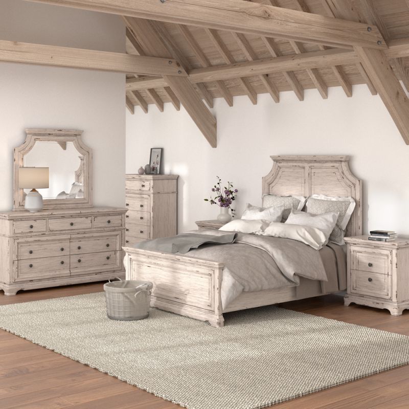 American Woodcrafters - Providence 5 Pc Panel Bedroom Set - Queen Bed, Dresser, Mirror, Chest, 3 Drawer Nightstand - 1910-QPNPN-5PC
