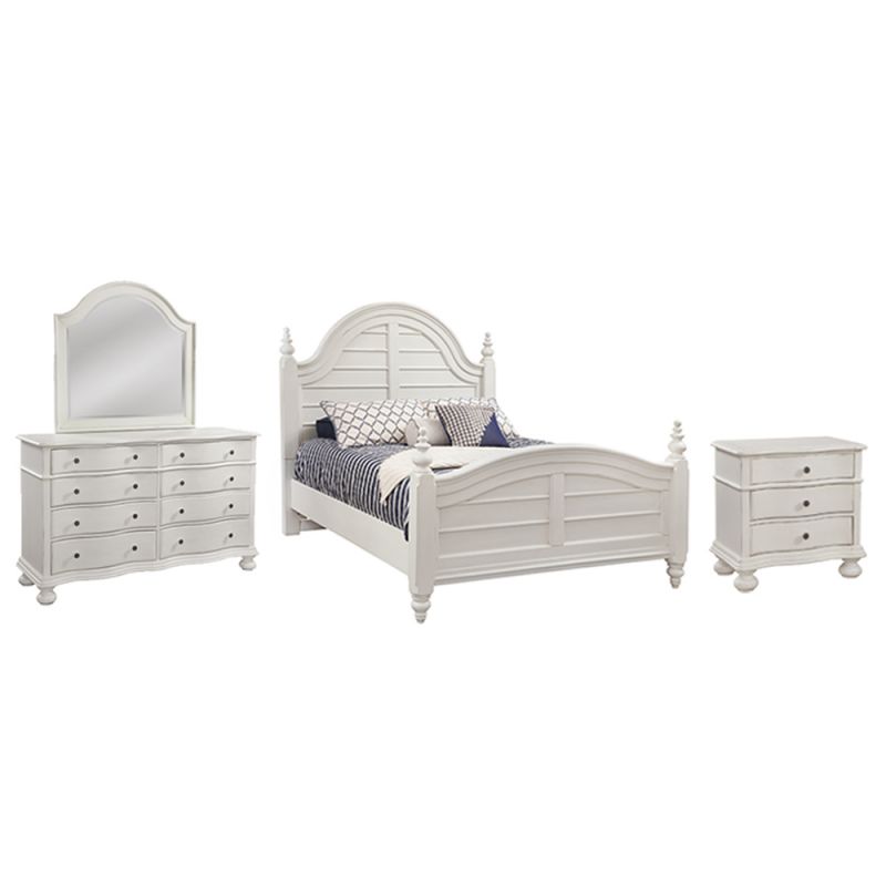 American Woodcrafters - Rodanthe 4 Pc Panel Bedroom Set - Queen Bed, Dresser, Mirror, 3 Drawer Nightstand - 3910-QPNPN-4PC