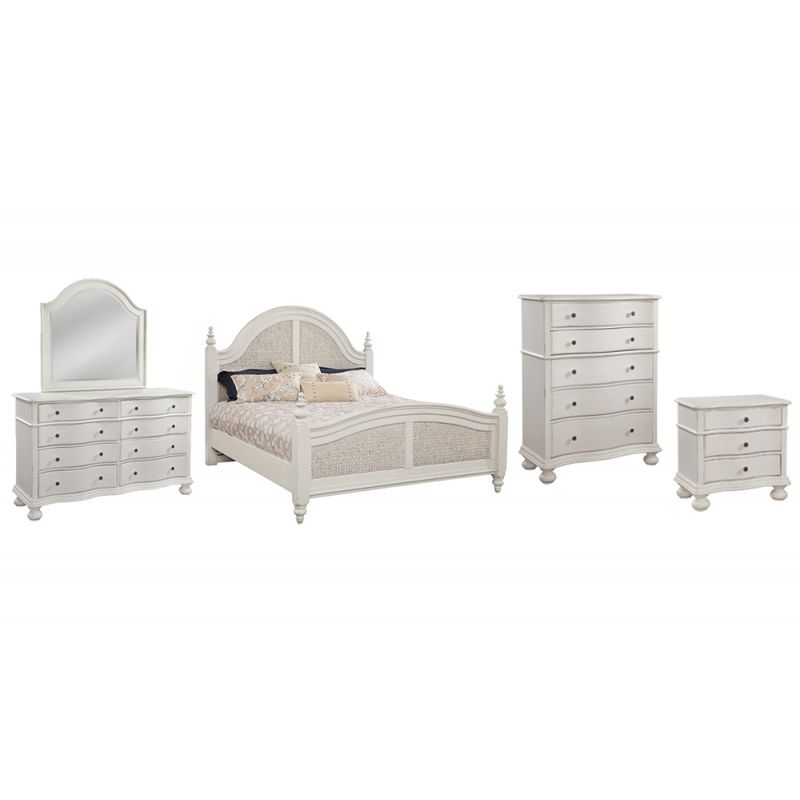 American Woodcrafters - Rodanthe 5 Pc Woven Bedroom Set - Queen Bed, Dresser, Mirror, 3 Drawer Nightstand, Chest - 3910-QWOWO-5PC