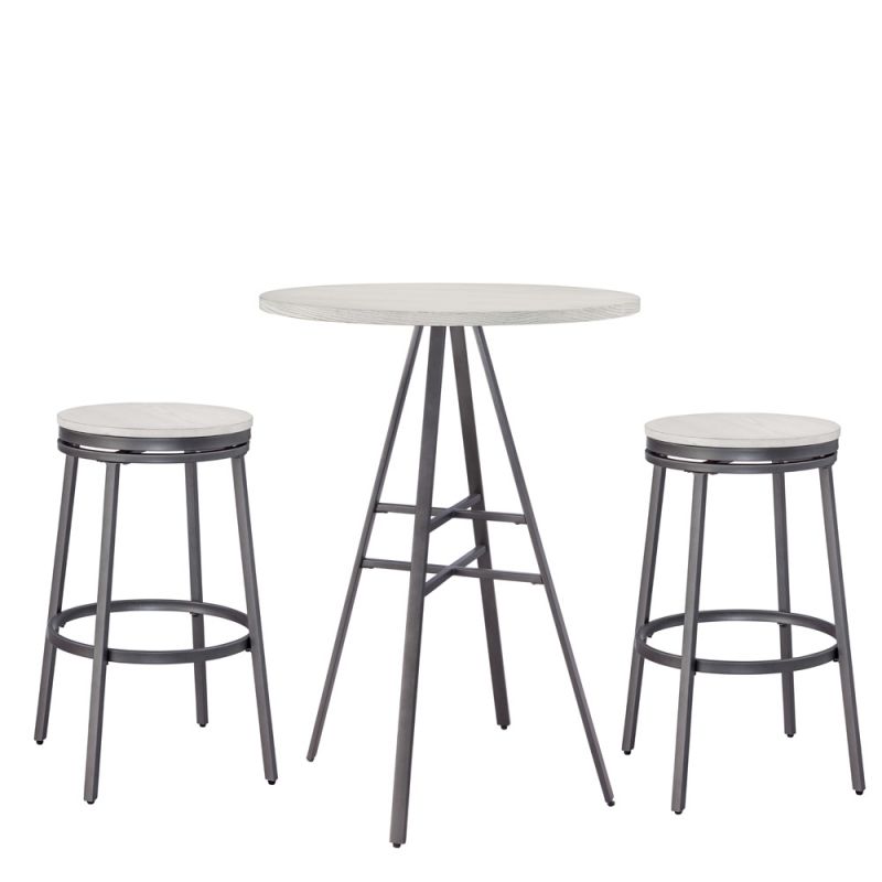 American Woodcrafters - Stockton 3 Piece Pub Table Set - with Backless Barstools - Slate Grey/Whitewashed - P1-131-B1-130-3PC