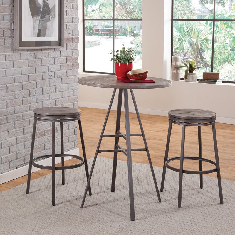 American Woodcrafters - Stockton 3 Piece Pub Table Set - with Backless Barstools - Slate Grey - P1-121-B120-3PC