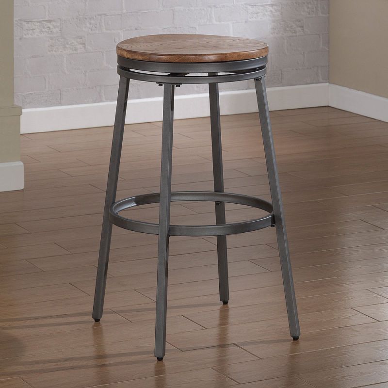 American Woodcrafters - Stockton Backless Stool w/ Metal Frame - Slate Grey with Golden Oak Seat - B1-100-30W