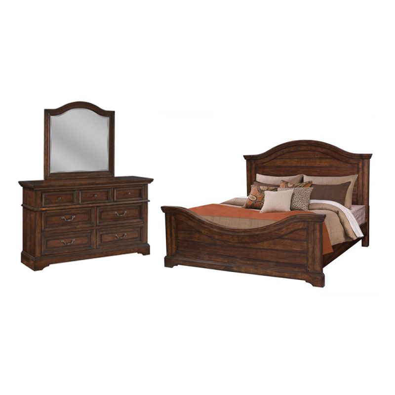 American Woodcrafters - Stonebrook 3 Pc Bedroom Set - Queen Bed, Dresser, Mirror - Tobacco Finish - 7800-QPNPN-3PC
