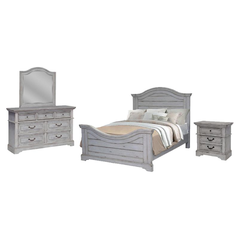 American Woodcrafters - Stonebrook 4 Pc Bedroom Set - Queen Bed, Dresser, Mirror, Nightstand - Light Distressed Antique Gray - 7820-QPNPN-4PCS