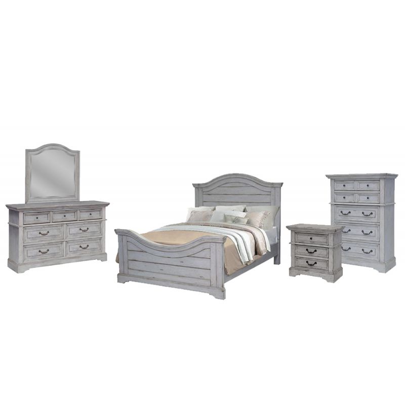 American Woodcrafters - Stonebrook 5 Pc Bedroom Set - Queen Bed, Dresser, Mirror, Chest, Nightstand - Light Distressed Antique Gray - 7820-QPNPN-5PCS