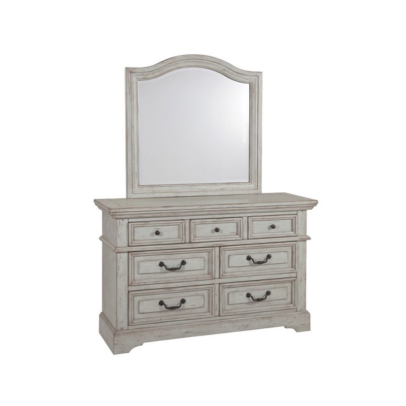 American Woodcrafters - Stonebrook Double Dresser with Mirror - Light Distressed Antique Gray - 7820-YDRMR