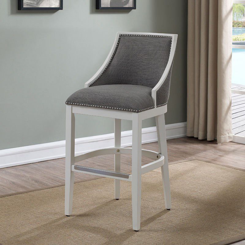 American Woodcrafters - Wood Stool w/ Fabric and Nailhead Trim - Off White Finish - B2-234-30F