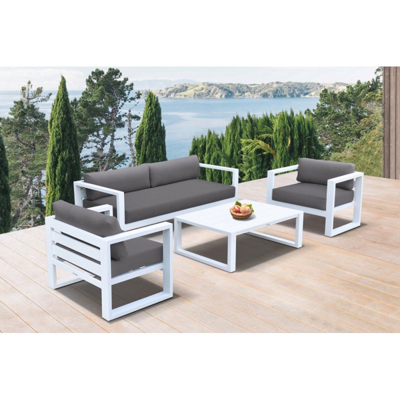 Armen Living - Aelani Outdoor 4 piece Set in White Finish and Charcoal Cushions - SETODAEWH