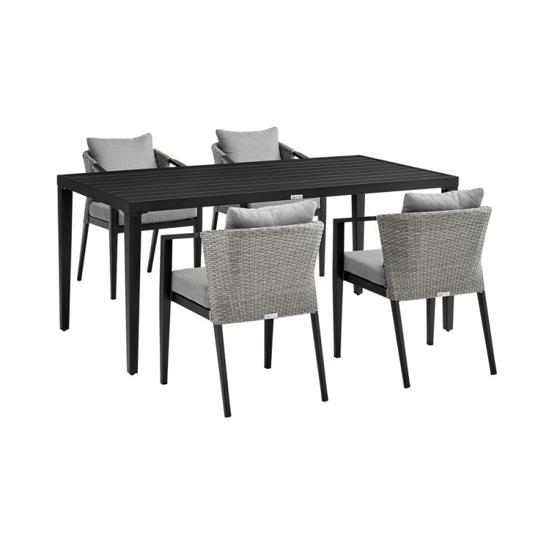 Armen Living - Aileen Outdoor Patio 5-Piece Dining Table Set in Aluminum and Wicker with Grey Cushions - 840254333345