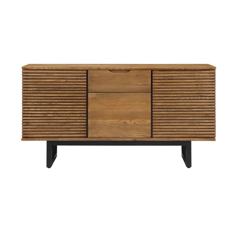 Armen Living - Aldo Brown Oak Sideboard Buffet Cabinet in Brown Oak Wood with Black Metal Legs - LCAOBUROAK