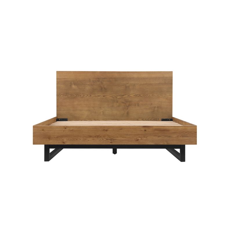 Armen Living - Aldo Queen Size Brown Oak Wood Platform Bed Frame with Black Metal Legs - LCAOBDBRQN
