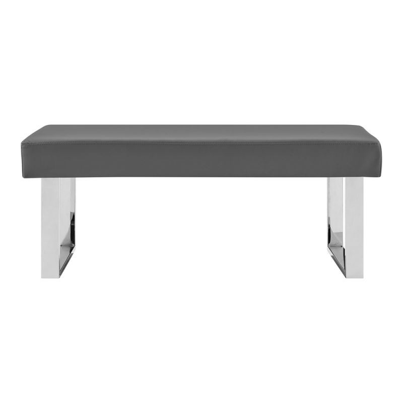 Armen Living  - Amanda Contemporary Dining Bench in Gray Faux Leather and Chrome Finish - LCAMBEGRBCH