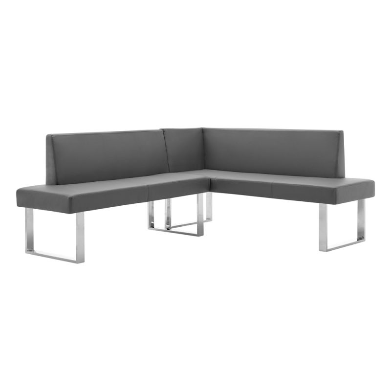 Armen Living - Amanda Contemporary Nook Corner Dining Bench in Gray Faux Leather and Chrome Finish - LCAMCOGRSF
