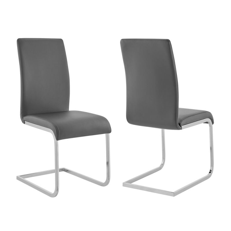 Armen Living - Amanda Contemporary Side Chair in Gray Faux Leather and Chrome Finish (Set of 2) - LCAMSIGR
