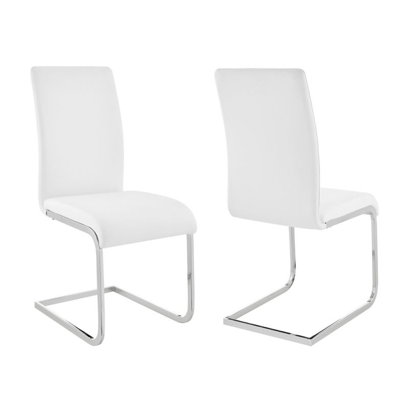 Armen Living - Amanda Contemporary Side Chair in White Faux Leather and Chrome Finish (Set of 2) - LCAMSIWH