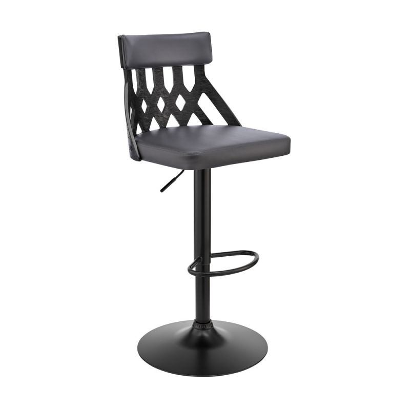 Armen Living - Angelo Adjustable Swivel Grey Faux Leather & Black Wood Bar Stool with Black Base - LCAOBABLGR